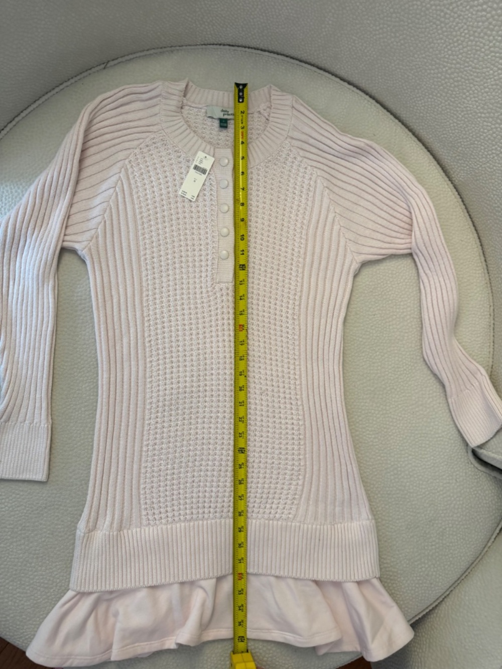 Anthropologie Daily Practice Pink Knit Henley Ruffle Mini Dress NWT M - Picture 8 of 10